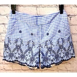 MAISON JULES Blue Gingham Embroidered‎ Shorts-Women's Size 2-Lined
